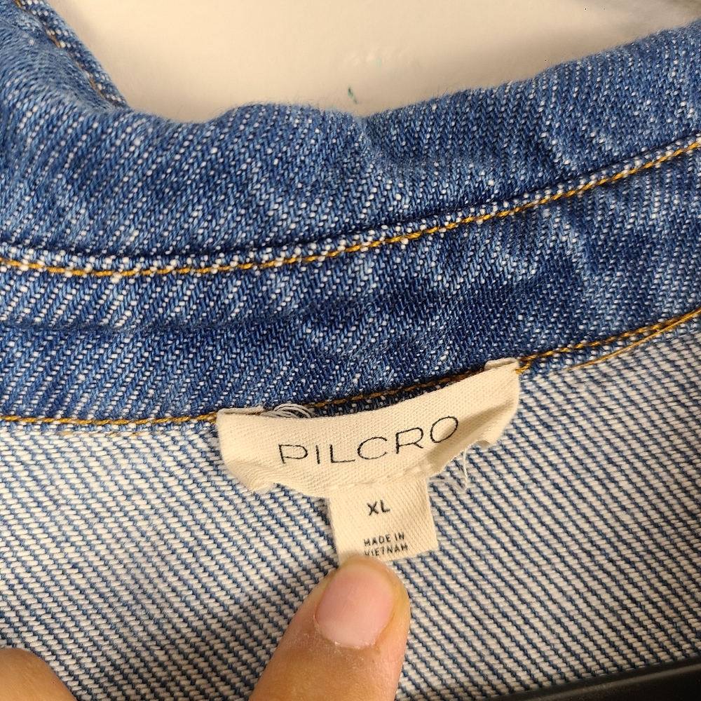 Anthropologie Pilcro Long Sleeve Jean Denim Collared Button Snap Romper XL - Picture 6 of 13